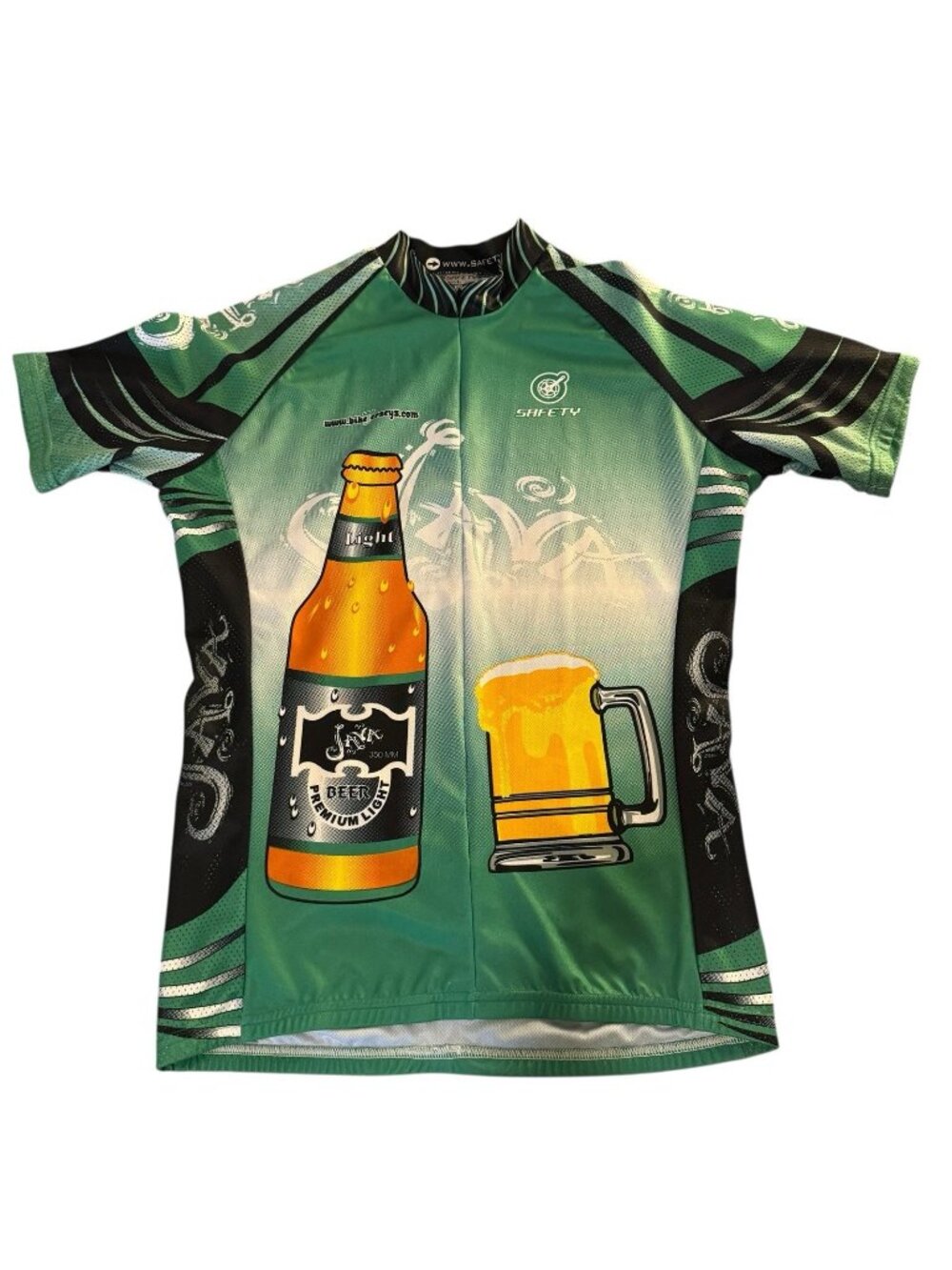 Men Cycling Bike Jersey L Green Yellow Logo Java Light Beer Short Sleeve, Zipper
